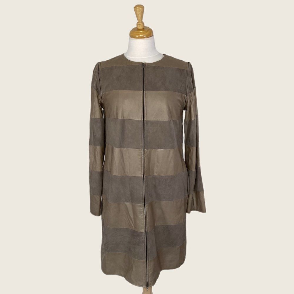 Chris! Long Leather Jacket with Removable Sleeves